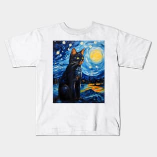 Aesthetic-Surrealism-Starry-Night-Cyprus-Cat-T-Shirt Kids T-Shirt